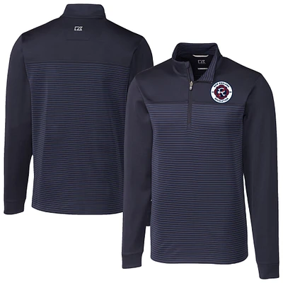 Men's Cutter & Buck Navy New England Revolution Traverse Stretch Eco Stripe Quarter-Zip Pullover Top
