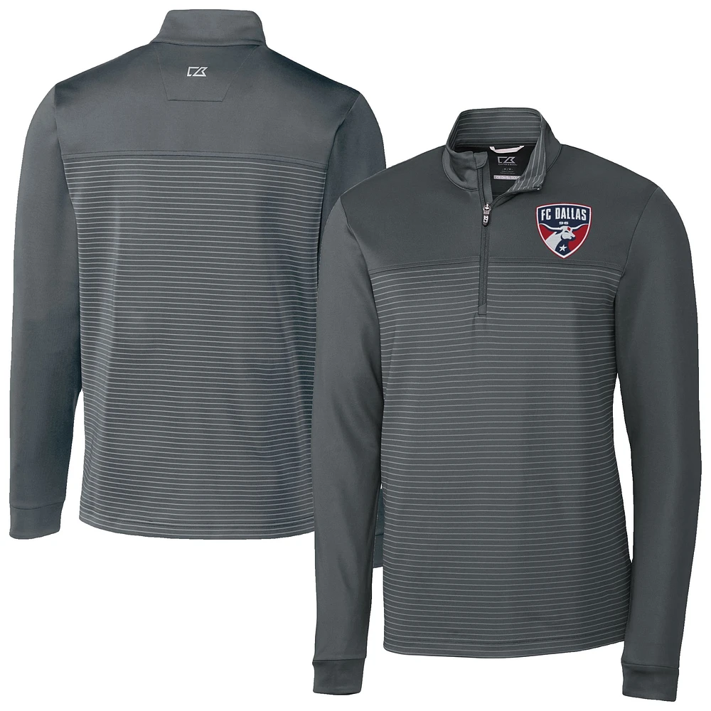 Men's Cutter & Buck Gray FC Dallas Traverse Stretch Eco Stripe Quarter-Zip Pullover Top