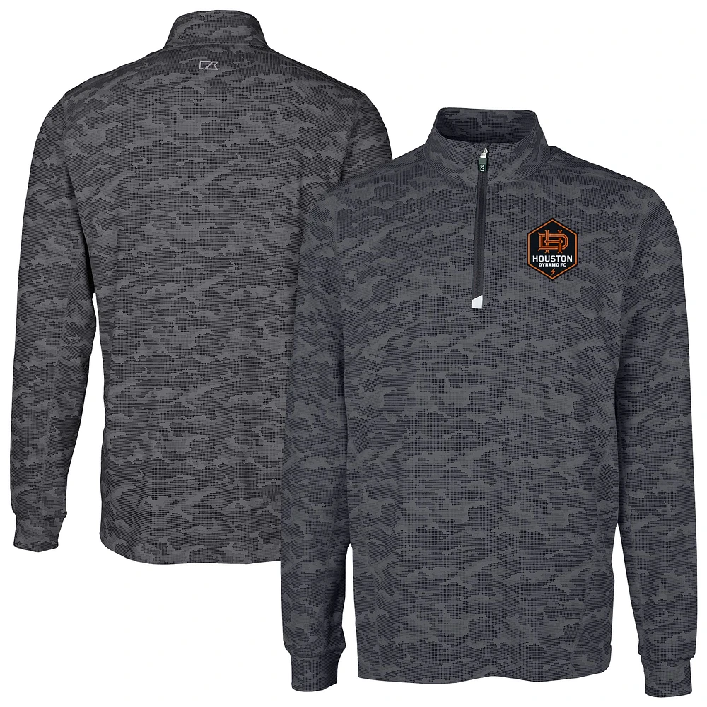 Men's Cutter & Buck Black Houston Dynamo FC Traverse Stretch Eco Camo Print Quarter-Zip Pullover Top