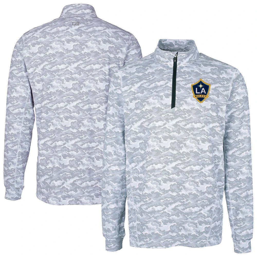 Men's Cutter & Buck Charcoal LA Galaxy Traverse Stretch Eco Camo Print Quarter-Zip Pullover Top
