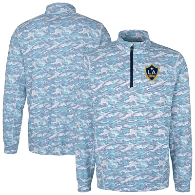 Men's Cutter & Buck Navy LA Galaxy Traverse Stretch Eco Camo Print Quarter-Zip Pullover Top