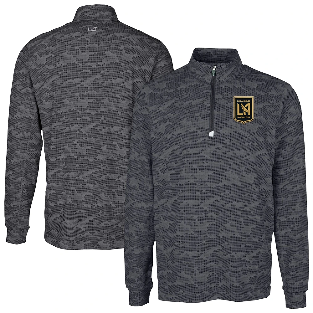 Men's Cutter & Buck Black LAFC Traverse Stretch Eco Camo Print Quarter-Zip Pullover Top