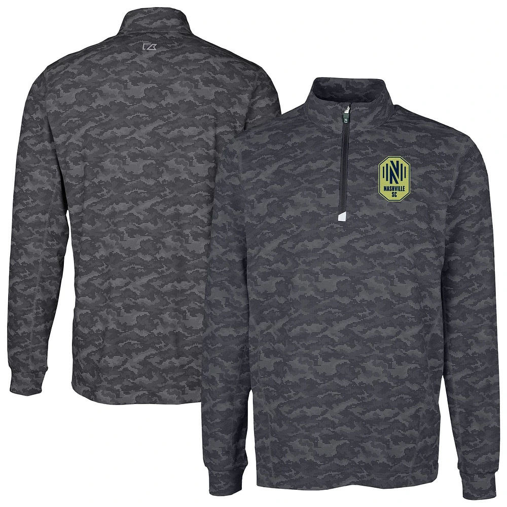 Men's Cutter & Buck Black Nashville SC Traverse Stretch Eco Camo Print Quarter-Zip Pullover Top