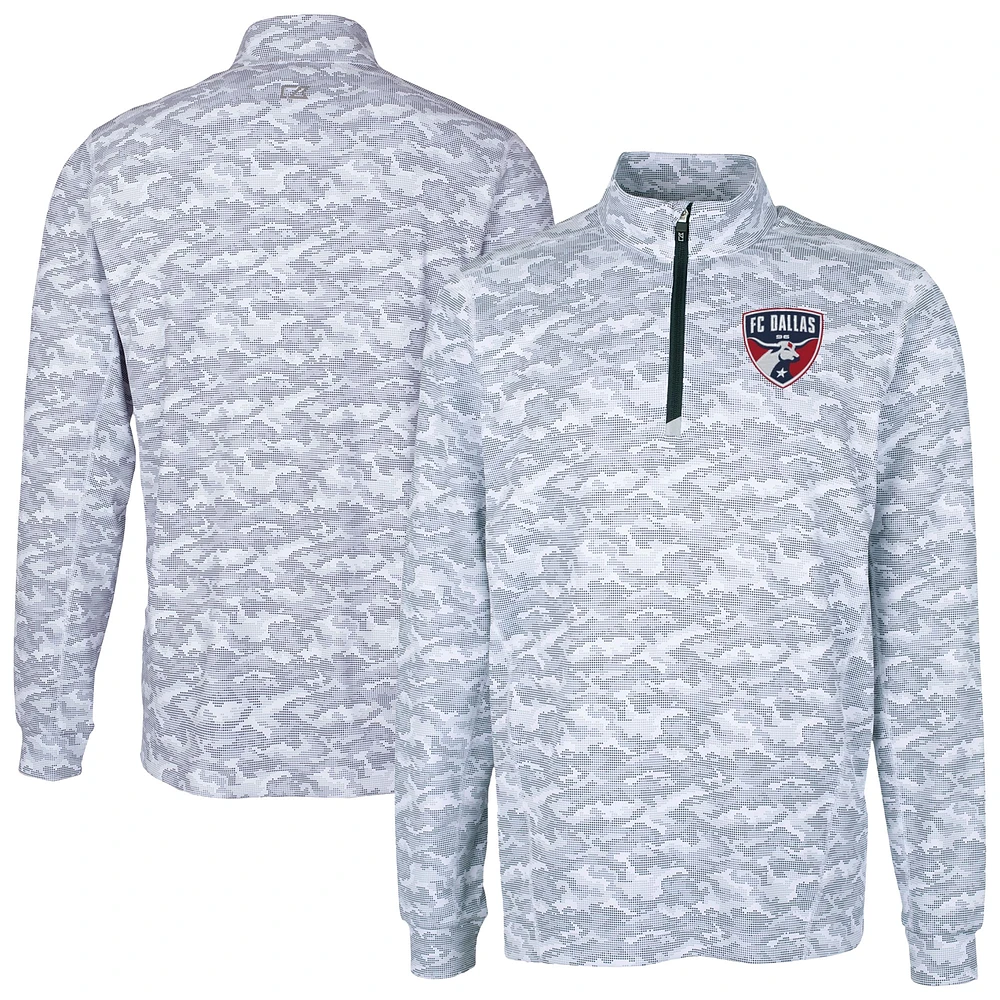 Men's Cutter & Buck Charcoal FC Dallas Traverse Stretch Eco Camo Print Quarter-Zip Pullover Top