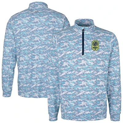 Men's Cutter & Buck Navy Nashville SC Traverse Stretch Eco Camo Print Quarter-Zip Pullover Top