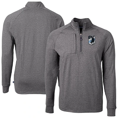Men's Cutter & Buck Heather Minnesota United FC Adapt Eco Knit Raglan Quarter-Zip Pullover Top