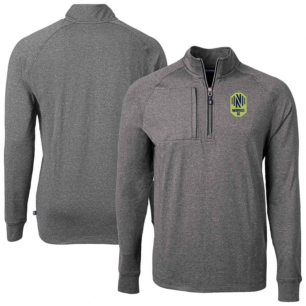 Men's Cutter & Buck Heather Nashville SC Adapt Eco Knit Raglan Quarter-Zip Pullover Top