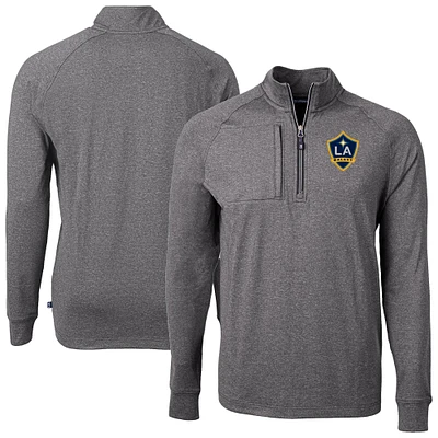 Men's Cutter & Buck Heather Black LA Galaxy Adapt Eco Knit Raglan Quarter-Zip Pullover Top