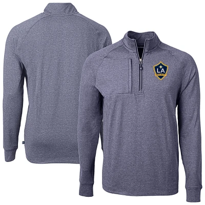 Men's Cutter & Buck Heather Navy LA Galaxy Adapt Eco Knit Raglan Quarter-Zip Pullover Top