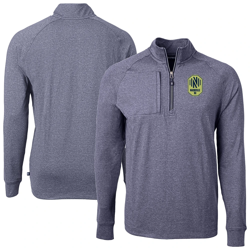 Men's Cutter & Buck Heather Navy Nashville SC Adapt Eco Knit Raglan Quarter-Zip Pullover Top