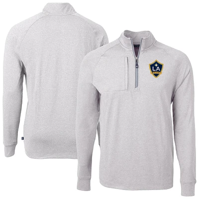 Men's Cutter & Buck Heather Gray LA Galaxy Adapt Eco Knit Raglan Quarter-Zip Pullover Top