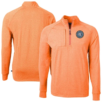 Men's Cutter & Buck Heather Orange New York City FC Adapt Eco Knit Raglan Quarter-Zip Pullover Top