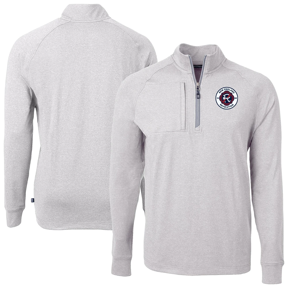 Men's Cutter & Buck Heather Gray New England Revolution Adapt Eco Knit Raglan Quarter-Zip Pullover Top