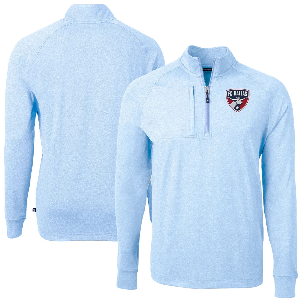 Men's Cutter & Buck Heather Powder Blue FC Dallas Adapt Eco Knit Raglan Quarter-Zip Pullover Top