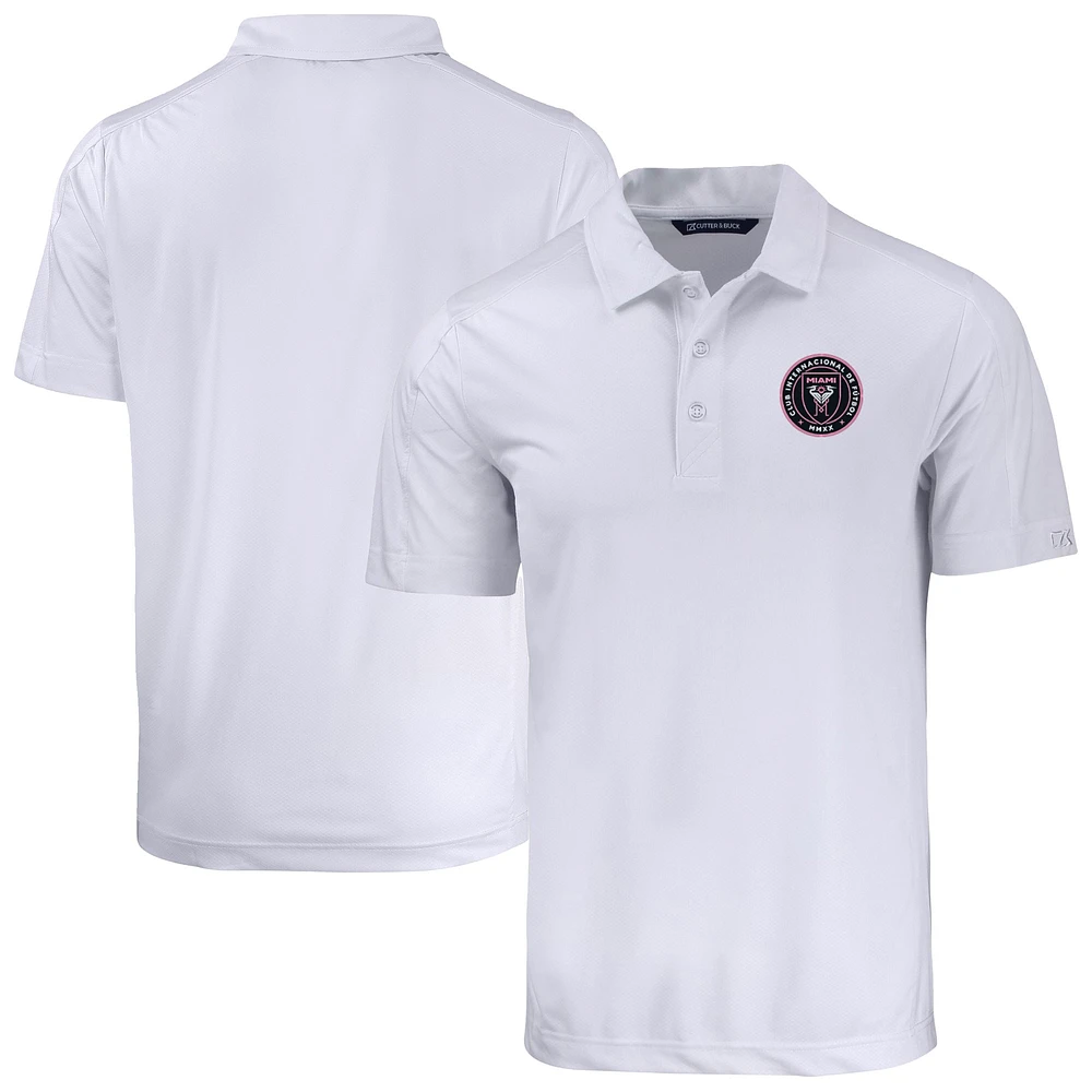 Men's Cutter & Buck White Inter Miami CF Prospect Eco Textured Stretch Recycled Polo