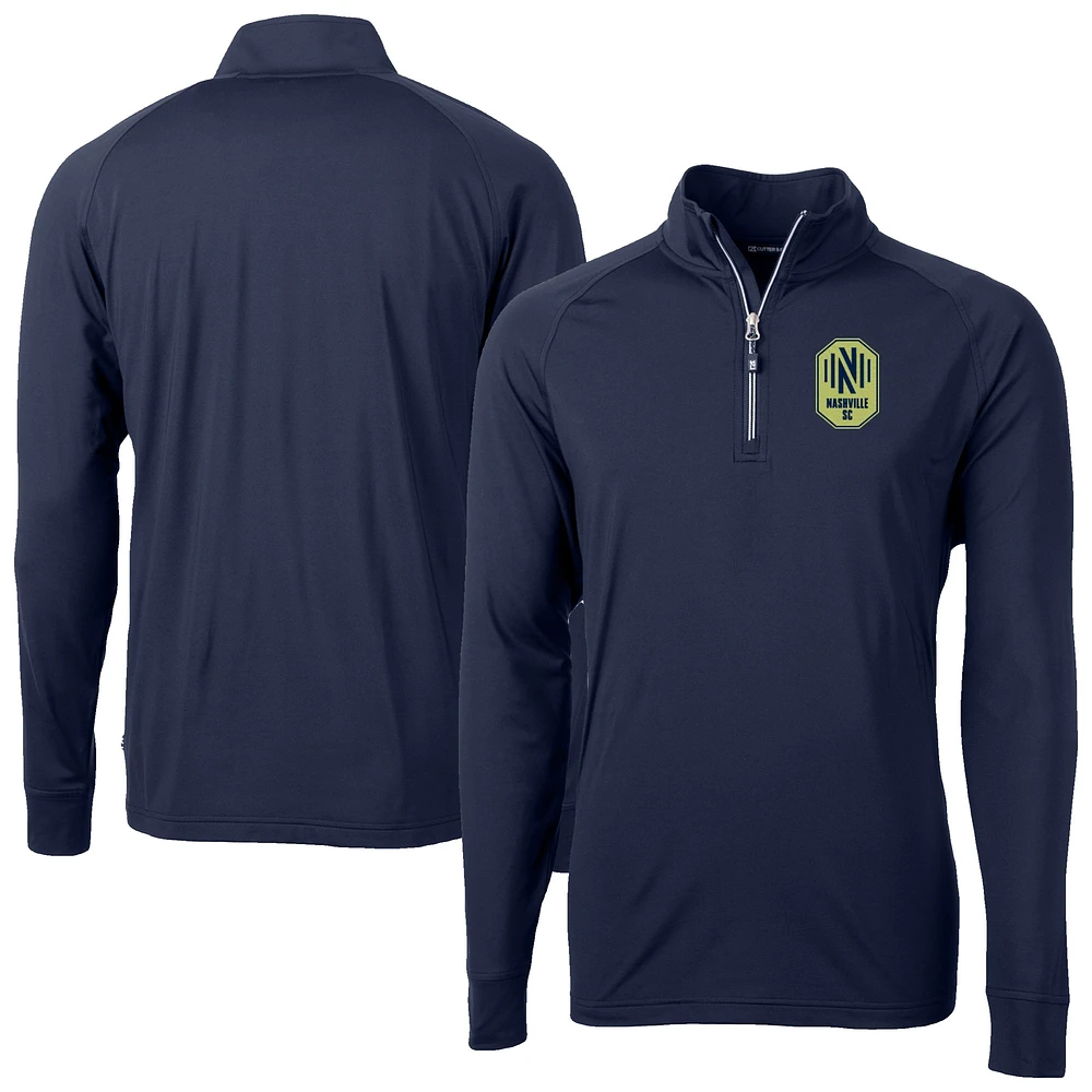 Men's Cutter & Buck Navy Nashville SC Adapt Eco Knit Stretch Recycled Raglan Quarter-Zip Pullover Top