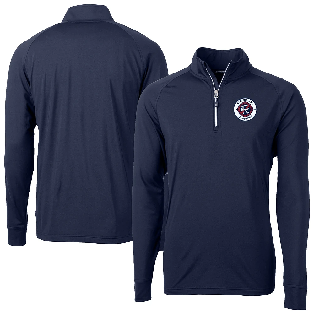 Men's Cutter & Buck Navy New England Revolution Adapt Eco Knit Stretch Recycled Raglan Quarter-Zip Pullover Top