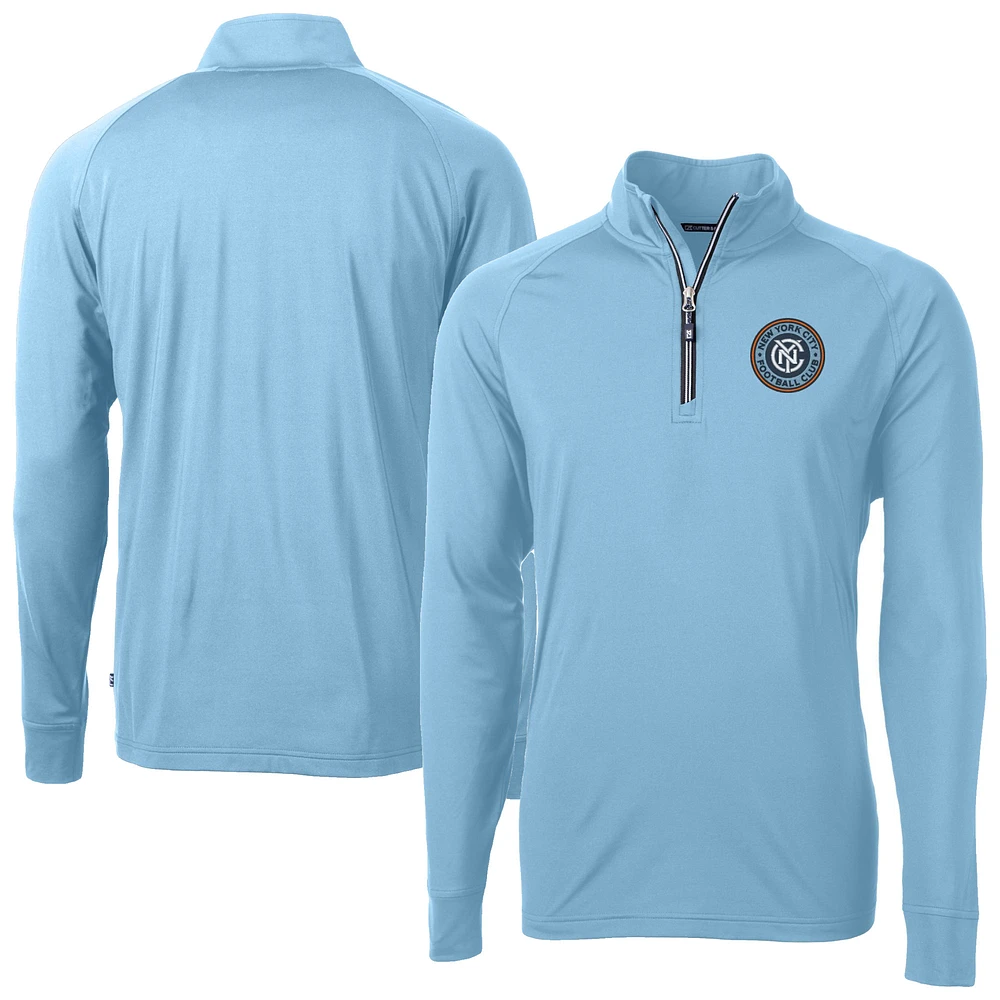 Men's Cutter & Buck Powder Blue New York City FC Adapt Eco Knit Stretch Recycled Raglan Quarter-Zip Pullover Top