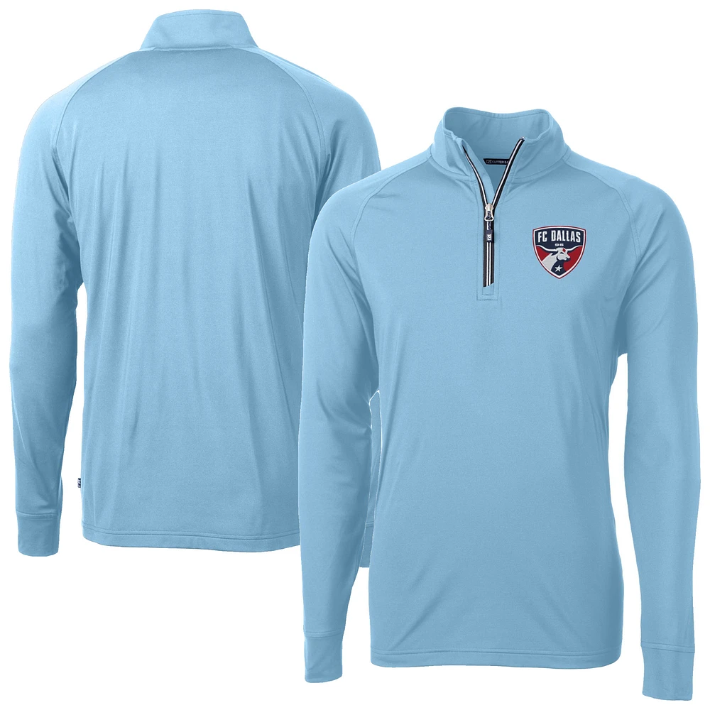 Men's Cutter & Buck Powder Blue FC Dallas Adapt Eco Knit Stretch Recycled Raglan Quarter-Zip Pullover Top