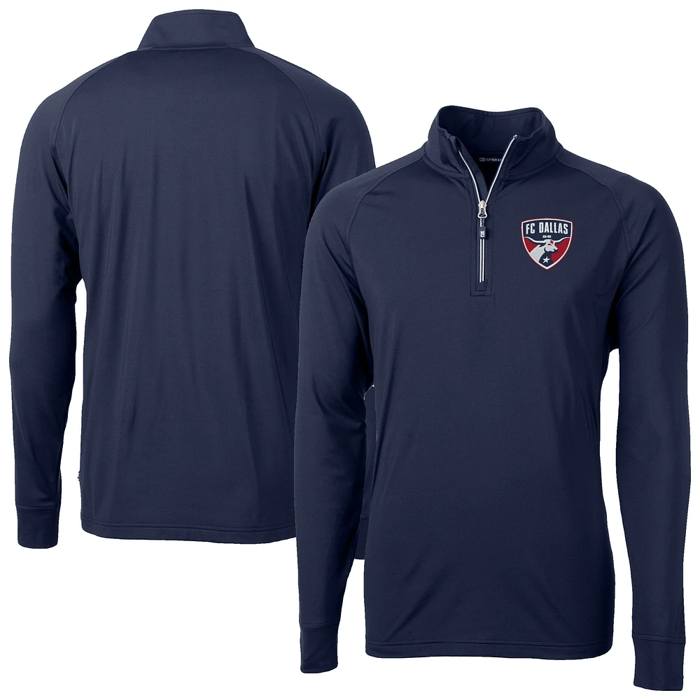 Men's Cutter & Buck Navy FC Dallas Adapt Eco Knit Stretch Recycled Raglan Quarter-Zip Pullover Top