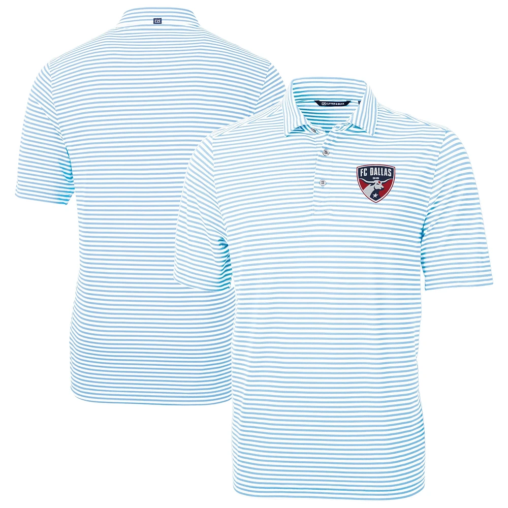 Men's Cutter & Buck Powder Blue FC Dallas DryTec Virtue Eco Pique Stripe Recycled Polo