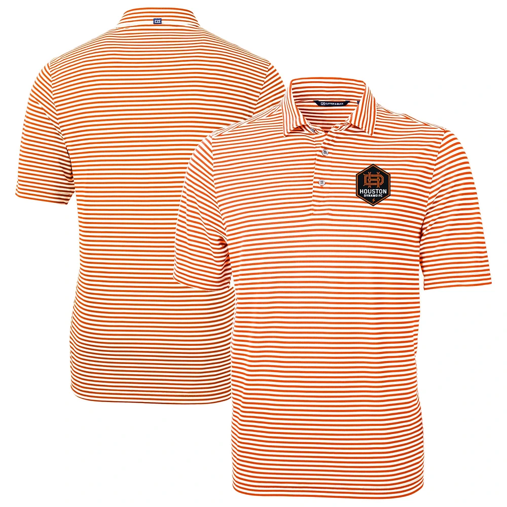 Men's Cutter & Buck Orange Houston Dynamo FC DryTec Virtue Eco Pique Stripe Recycled Polo