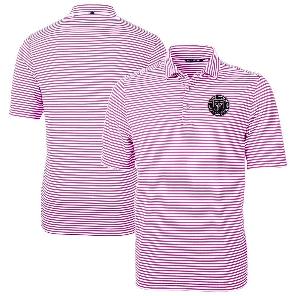 Men's Cutter & Buck Inter Miami CF DryTec Virtue Eco Pique Stripe Recycled Polo