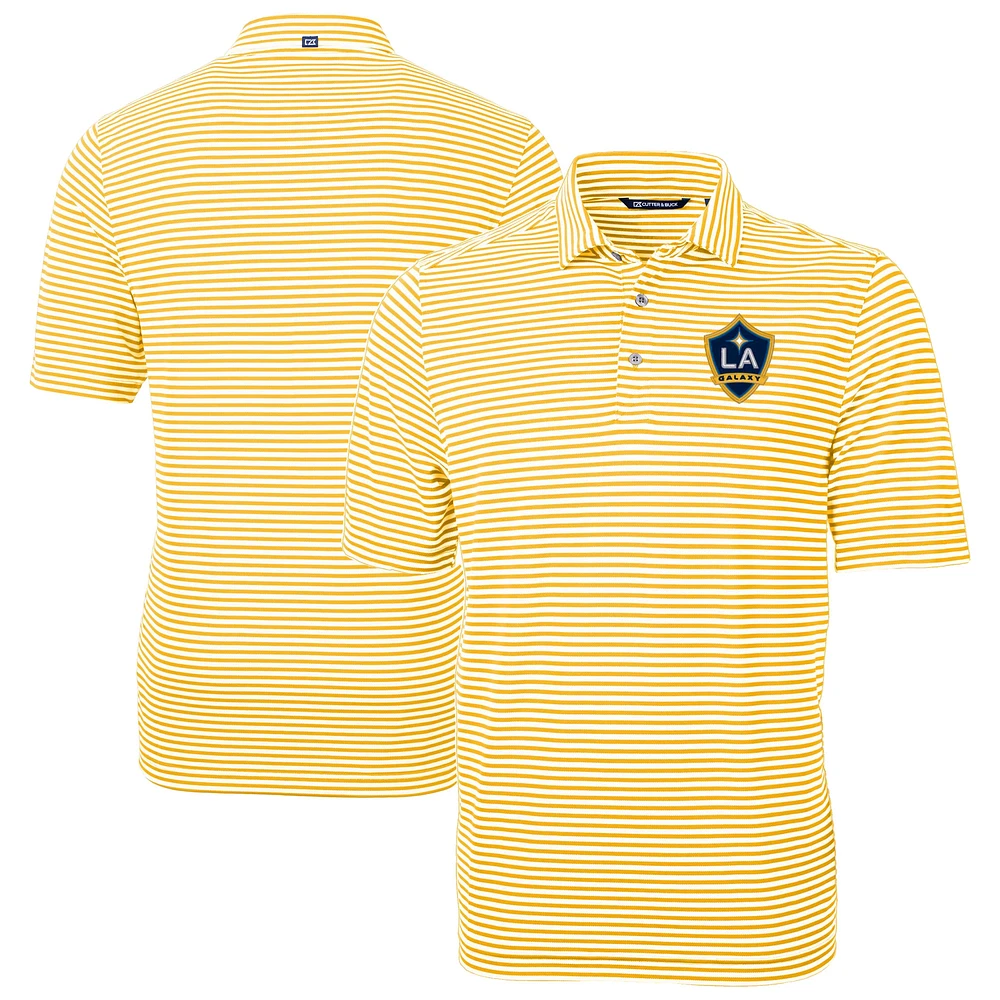 Men's Cutter & Buck Gold LA Galaxy DryTec Virtue Eco Pique Stripe Recycled Polo