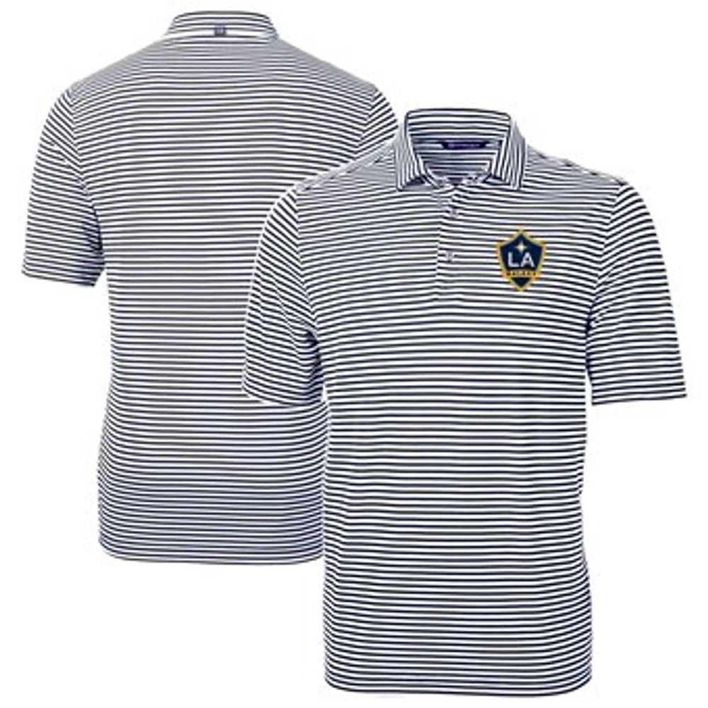 Men's Cutter & Buck Navy LA Galaxy DryTec Virtue Eco Pique Stripe Recycled Polo