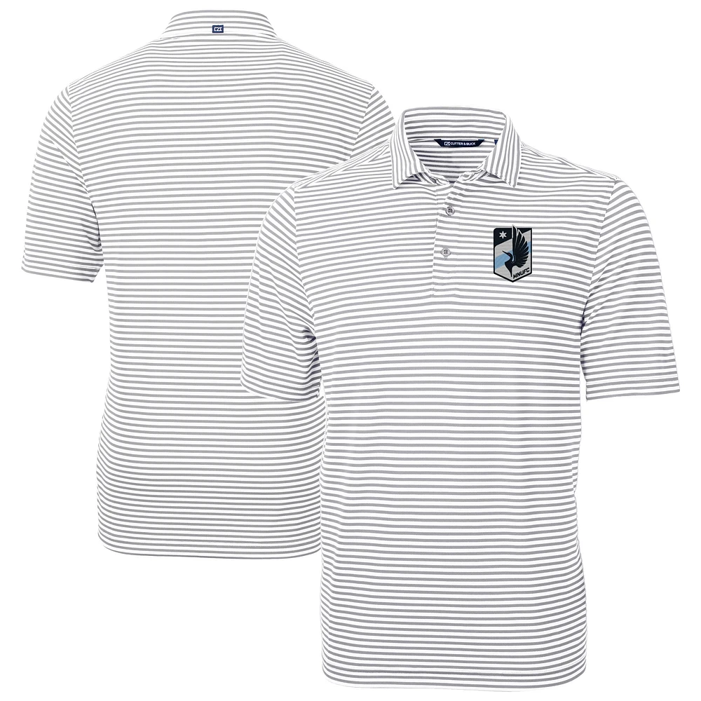 Men's Cutter & Buck Gray Minnesota United FC DryTec Virtue Eco Pique Stripe Recycled Polo