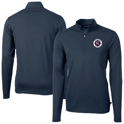 Men's Cutter & Buck Navy New England Revolution DryTec Virtue Eco Pique Recycled Quarter-Zip Pullover