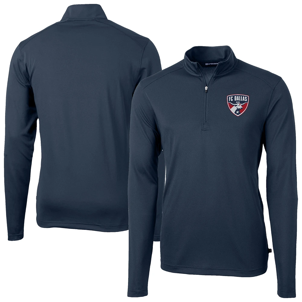 Men's Cutter & Buck Navy FC Dallas DryTec Virtue Eco Pique Recycled Quarter-Zip Pullover