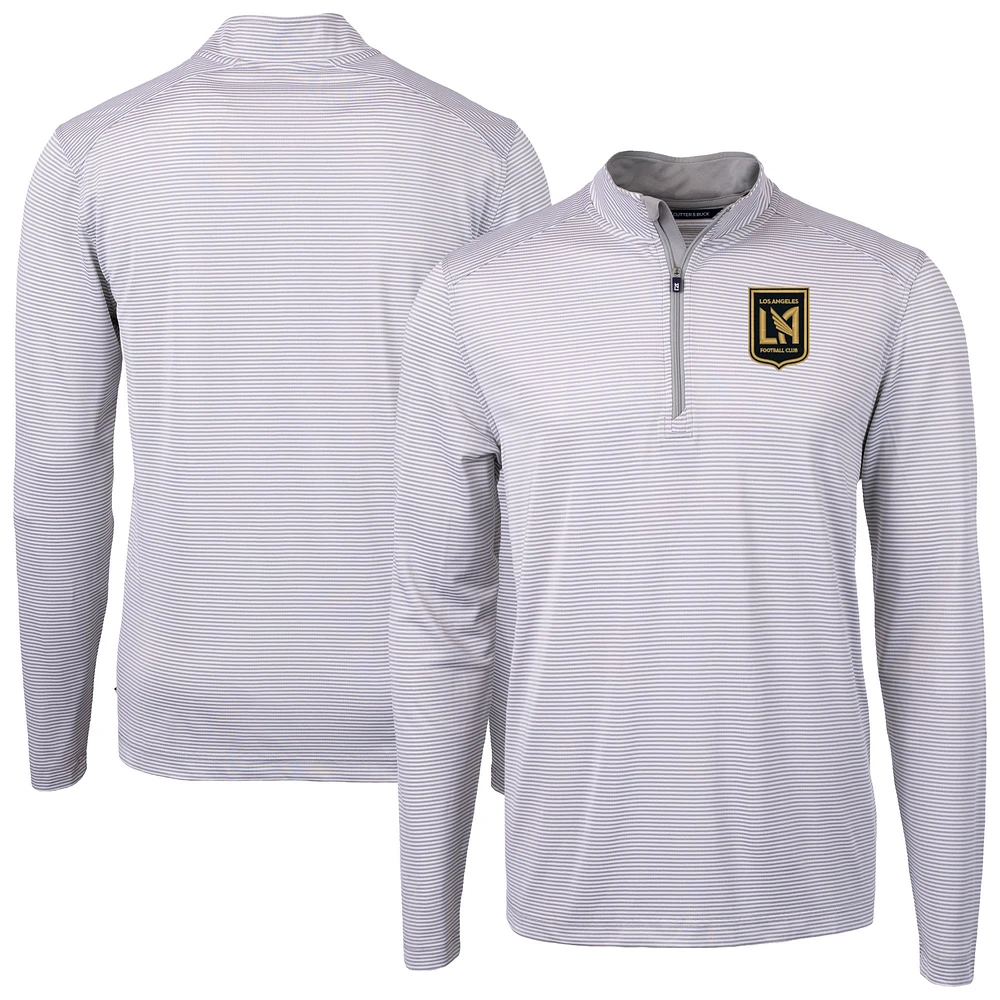 Men's Cutter & Buck Gray LAFC DryTec Virtue Eco Pique Micro Stripe Recycled Quarter-Zip Pullover Top