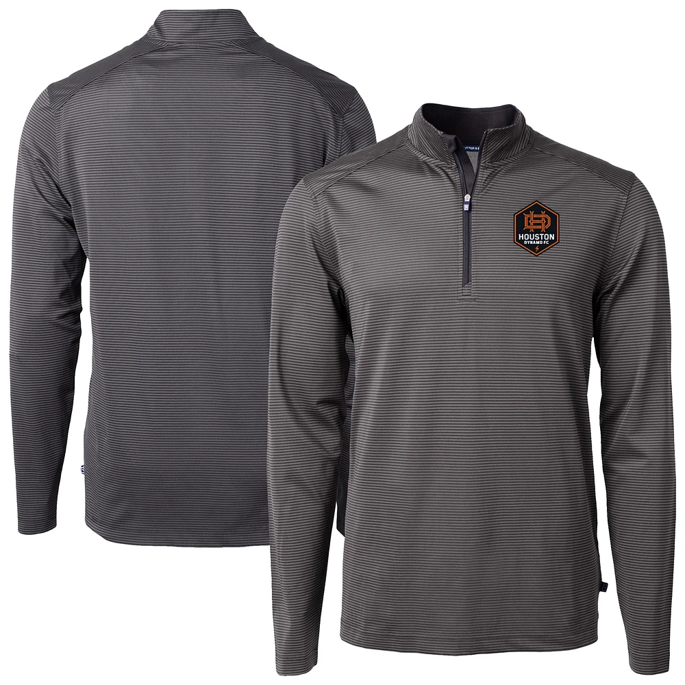 Men's Cutter & Buck Houston Dynamo FC DryTec Virtue Eco Pique Micro Stripe Recycled Quarter-Zip Pullover Top