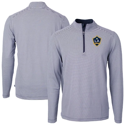Men's Cutter & Buck Navy LA Galaxy DryTec Virtue Eco Pique Micro Stripe Recycled Quarter-Zip Pullover Top