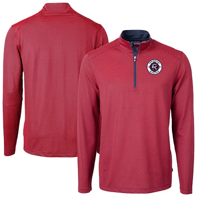 Men's Cutter & Buck New England Revolution DryTec Virtue Eco Pique Micro Stripe Recycled Quarter-Zip Pullover Top