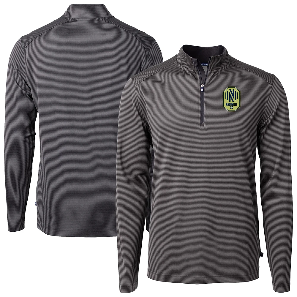 Men's Cutter & Buck Nashville SC DryTec Virtue Eco Pique Micro Stripe Recycled Quarter-Zip Pullover Top