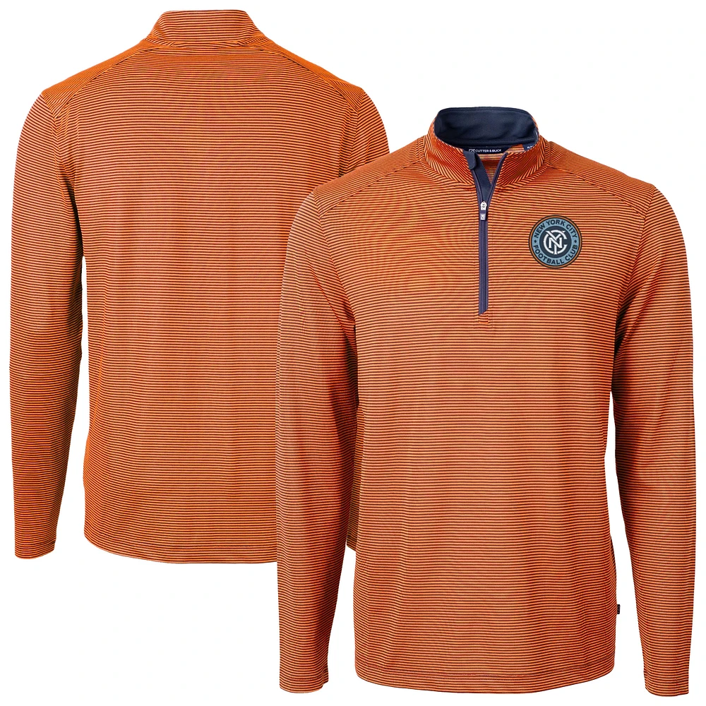 Men's Cutter & Buck New York City FC DryTec Virtue Eco Pique Micro Stripe Recycled Quarter-Zip Pullover Top