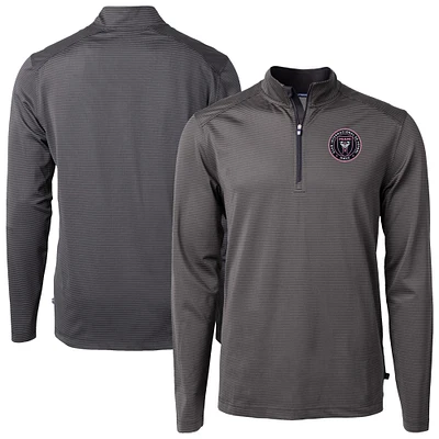 Men's Cutter & Buck Inter Miami CF DryTec Virtue Eco Pique Micro Stripe Recycled Quarter-Zip Pullover Top