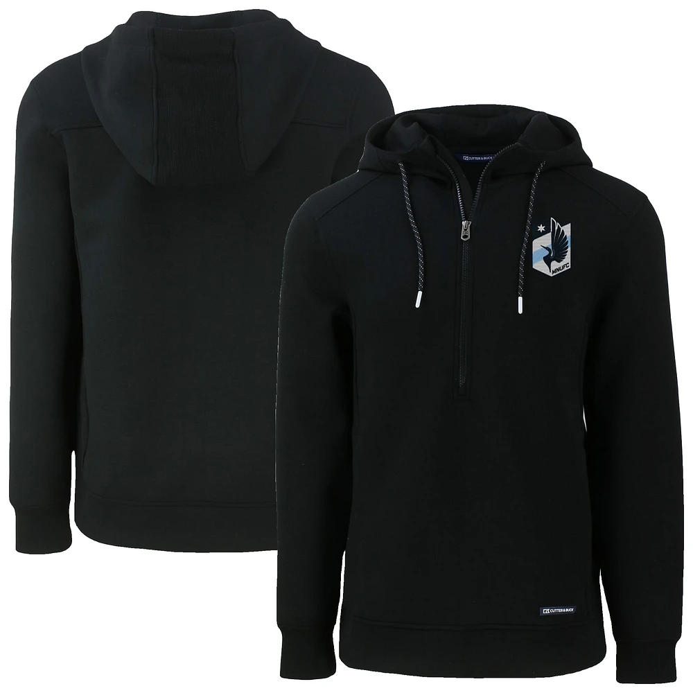 Men's Cutter & Buck Black Minnesota United FC Roam Eco Half-Zip Recycled Pullover Hoodie