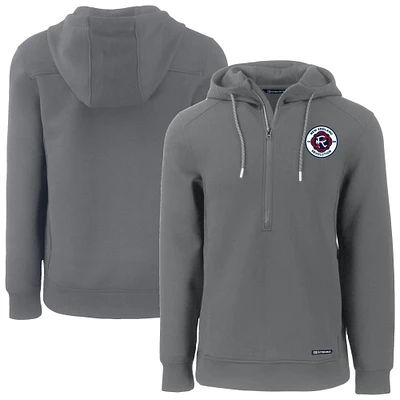 Men's Cutter & Buck Gray New England Revolution Roam Eco Half-Zip Recycled Pullover Hoodie