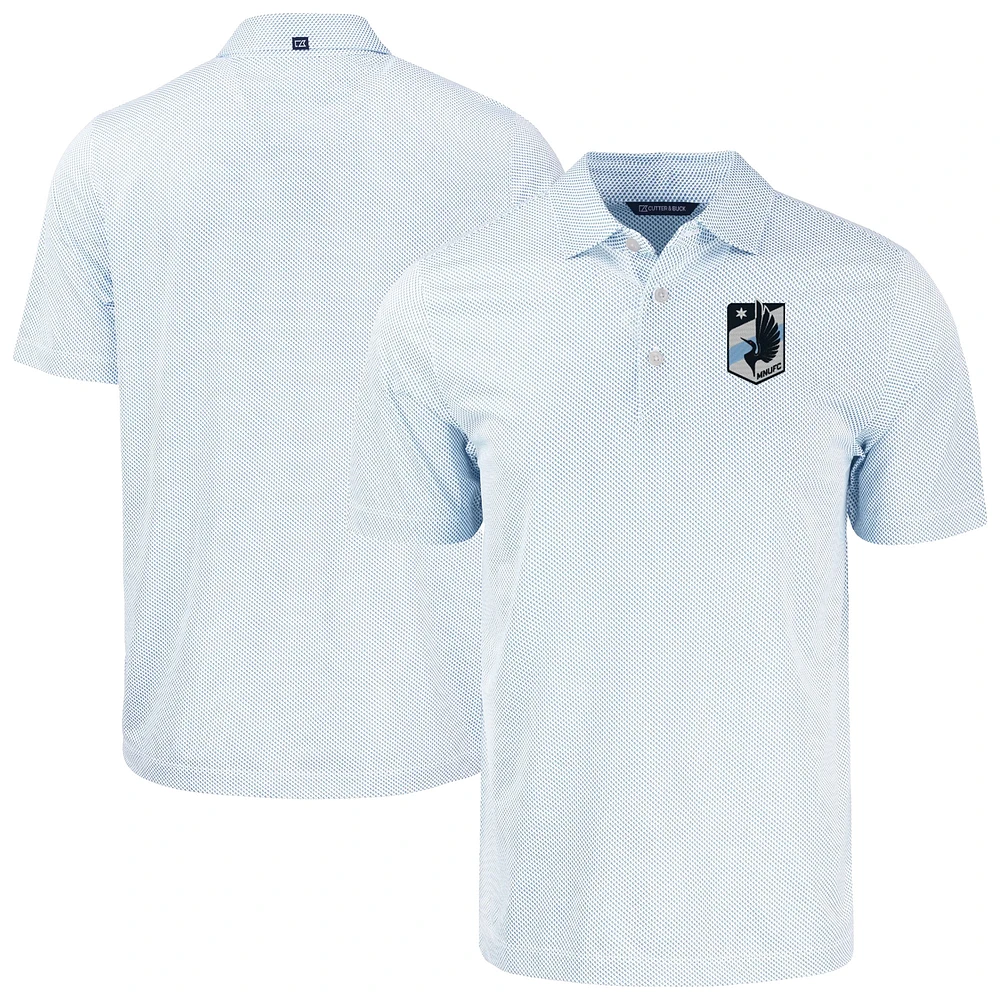 Men's Cutter & Buck White/Blue Minnesota United FC Pike Eco Symmetry Print Stretch Recycled Polo