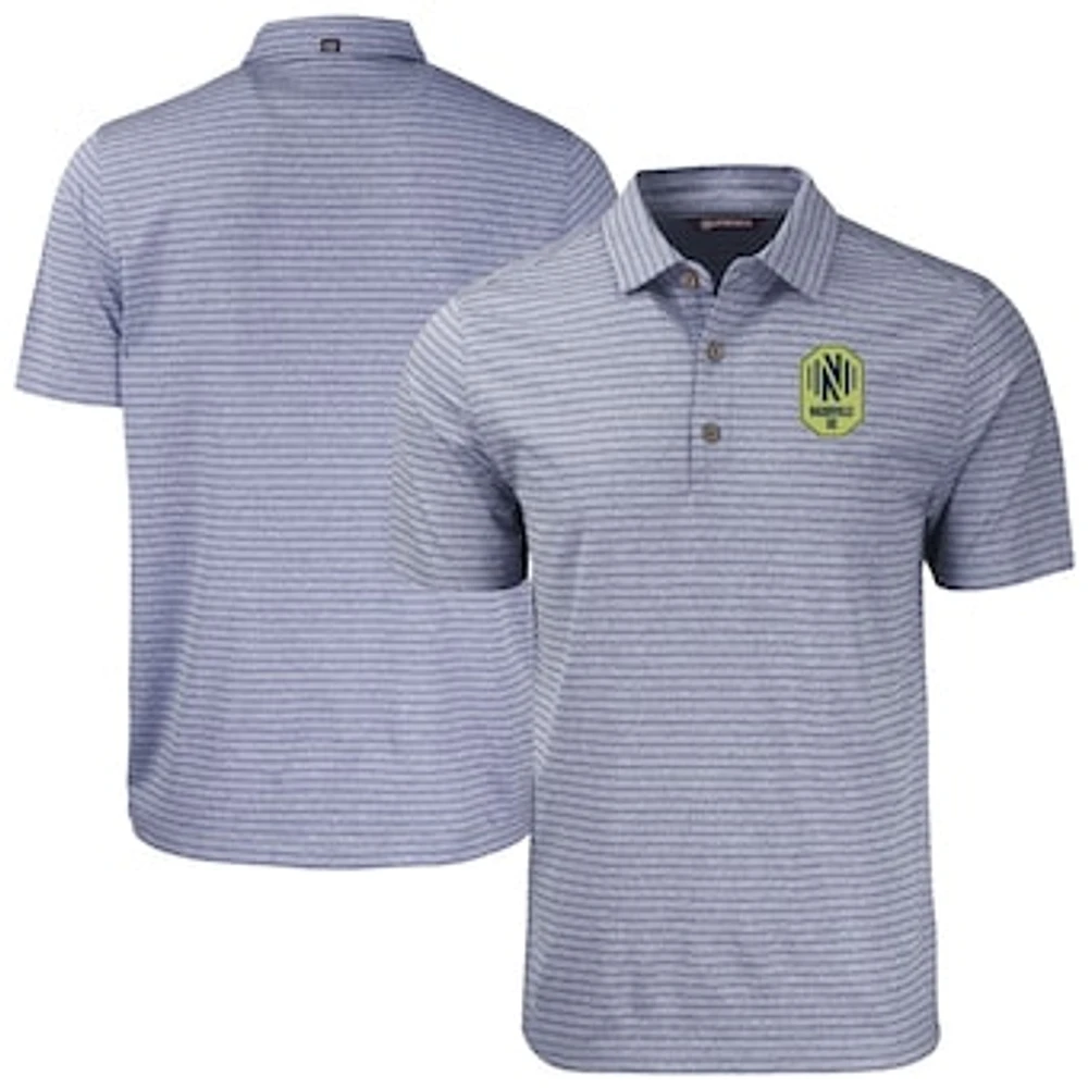 Men's Cutter & Buck Heather Navy Nashville SC Forge Eco Stripe Stretch Recycled Tri-Blend Polo