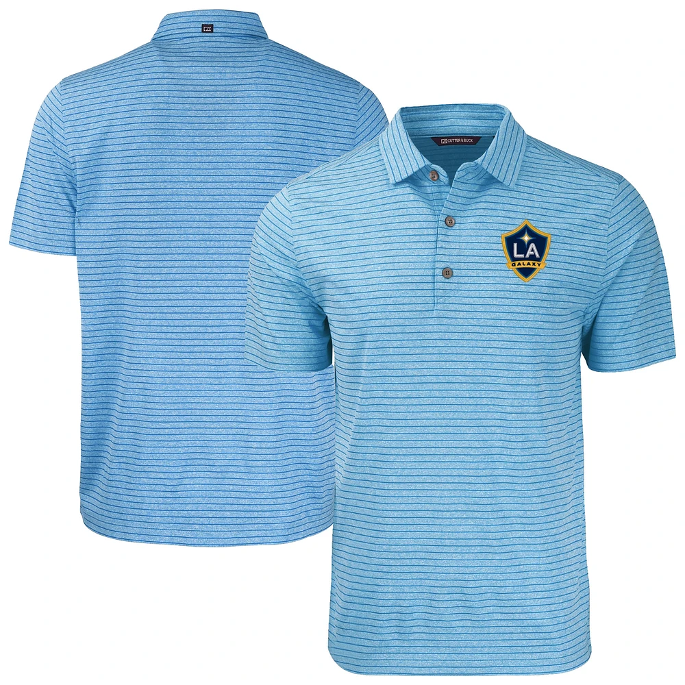 Men's Cutter & Buck Heather Light Blue LA Galaxy Forge Eco Stripe Stretch Recycled Tri-Blend Polo