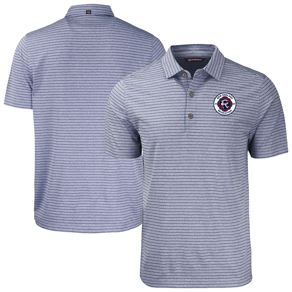 Men's Cutter & Buck Heather Navy New England Revolution Forge Eco Stripe Stretch Recycled Tri-Blend Polo