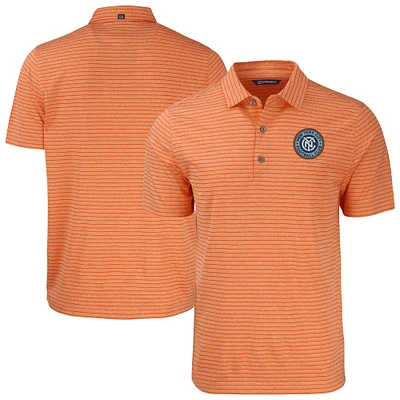 Men's Cutter & Buck Heather Orange New York City FC Forge Eco Stripe Stretch Recycled Tri-Blend Polo