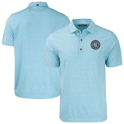 Men's Cutter & Buck Heather Powder Blue New York City FC Forge Eco Stripe Stretch Recycled Tri-Blend Polo