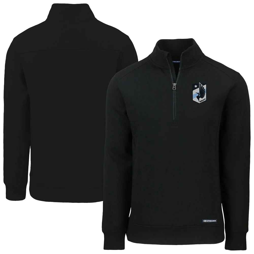 Men's Cutter & Buck Black Minnesota United FC Roam Eco Recycled Quarter-Zip Pullover Top