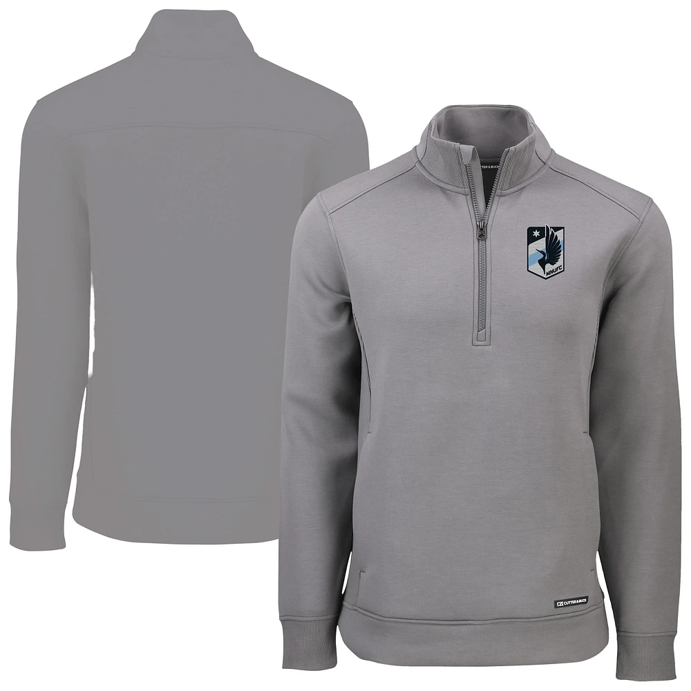 Men's Cutter & Buck Gray Minnesota United FC Roam Eco Recycled Quarter-Zip Pullover Top