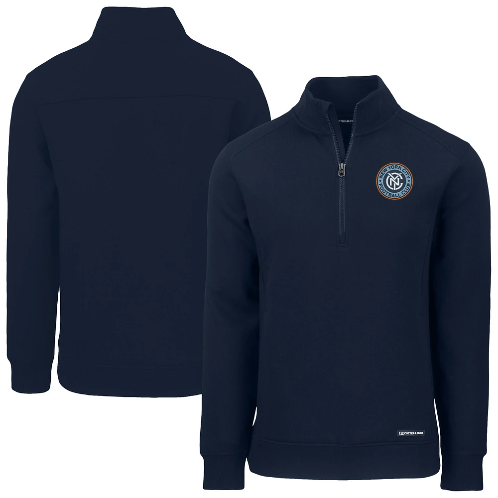 Men's Cutter & Buck Navy New York City FC Roam Eco Recycled Quarter-Zip Pullover Top